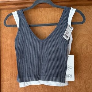 Aura Women's Ribbed Tank Top - Black and White one - cropped